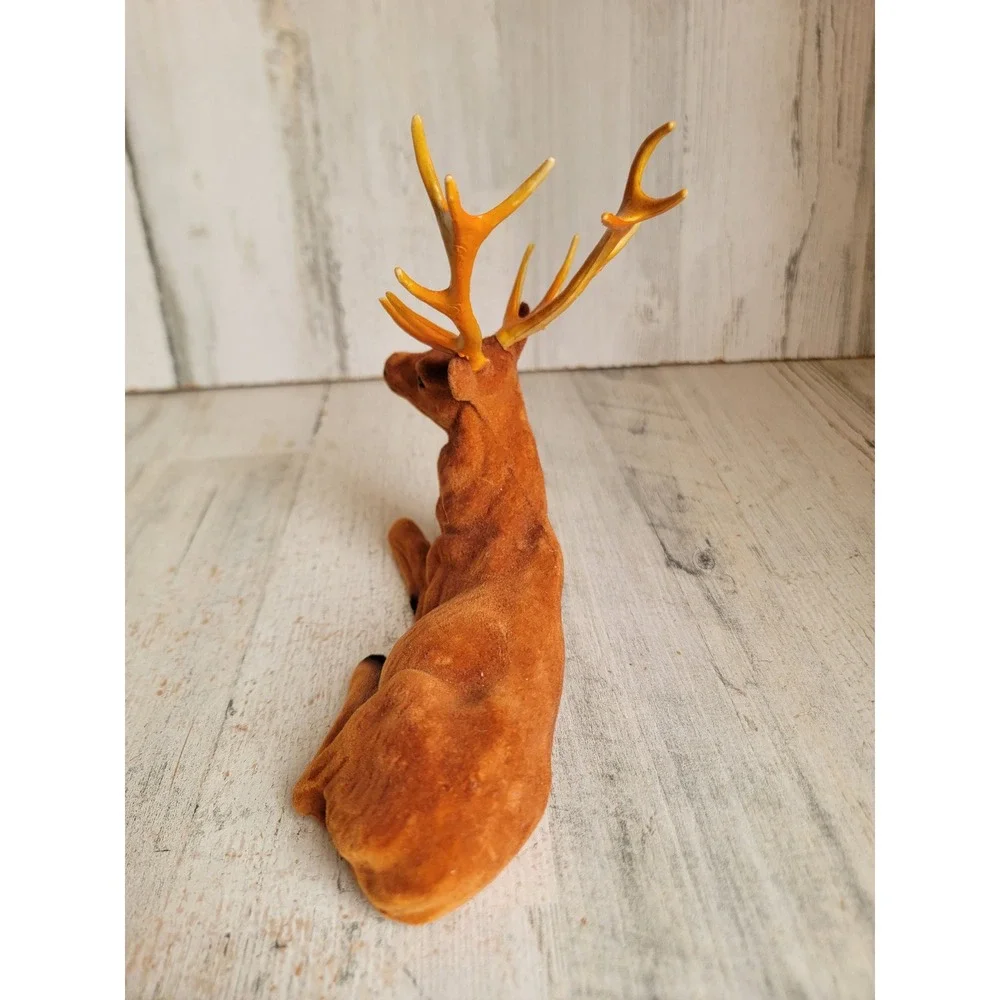 Vintage flocked reindeer laying buck Xmas unique fawn antler home decor